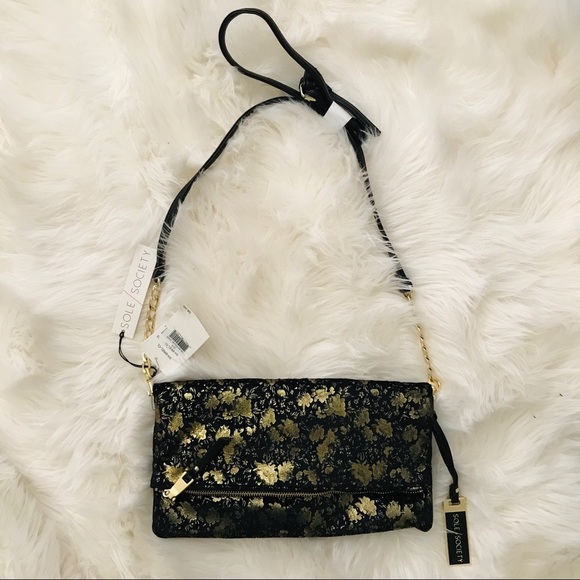 Sole Society Velvet Gold Foldable Clutch Crossbody - Picture 1 of 7